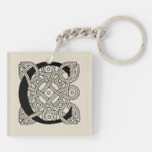 Monogram Letter C Vintage Keltische Knoopprint Sleutelhanger (Achterkant)