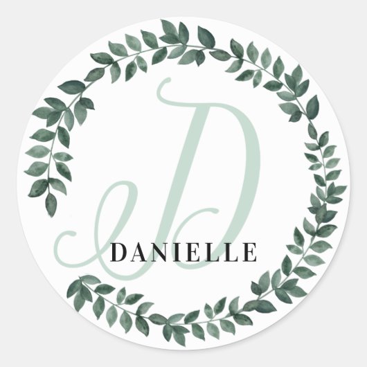 Monogram Letter D Aangepaste Naam Minimalistische  Ronde Sticker (Voorkant)