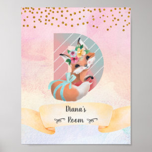 Monogram Letter D Baby Vos Meisje Roze Kinderkamer Poster