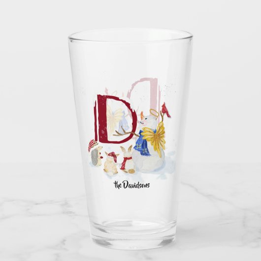 Monogram Letter D Cute Angel Snowman Kerstmis Glas (Achterkant)