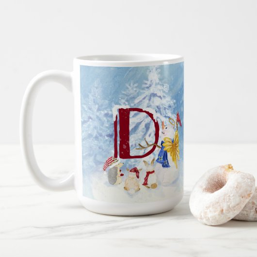 Monogram Letter D Cute Angel Snowman Kerstmis Koffiemok (Met donut)