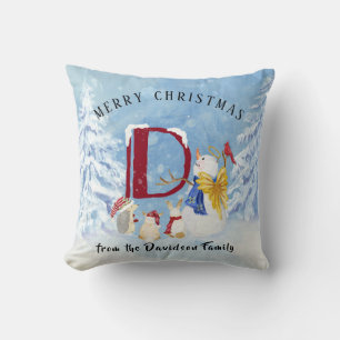 Monogram Letter D Cute Angel Snowman Kerstmis Kussen