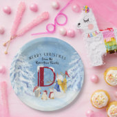 Monogram Letter D Cute Angel Snowman Kerstmis Papieren Bordje (Feest)