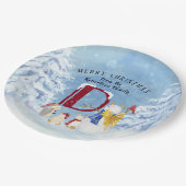 Monogram Letter D Cute Angel Snowman Kerstmis Papieren Bordje (Gekanteld)