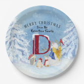 Monogram Letter D Cute Angel Snowman Kerstmis Papieren Bordje (Voorkant)