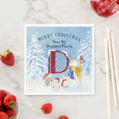 Monogram Letter D Cute Angel Snowman Kerstmis Servet (Insitu)