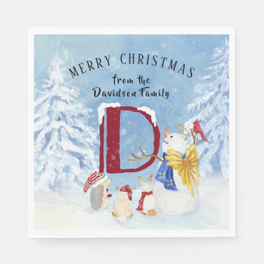 Monogram Letter D Cute Angel Snowman Kerstmis Servet (Voorkant)