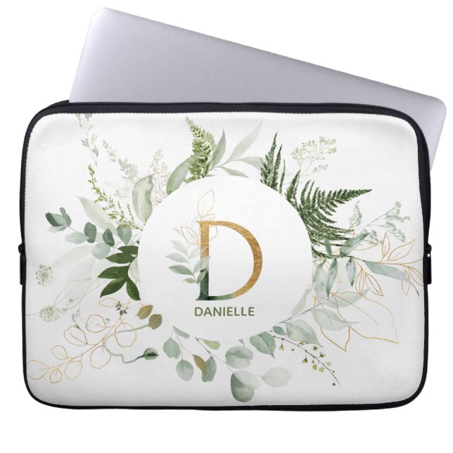 Monogram Letter D Fern & Succulent Laptop Hoeve Laptop Sleeve (Voorkant)