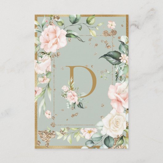 Monogram Letter D Floral Waterverf roze rozen Bedankkaart (Voorkant)
