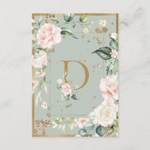 Monogram Letter D Floral Waterverf roze rozen Bedankkaart