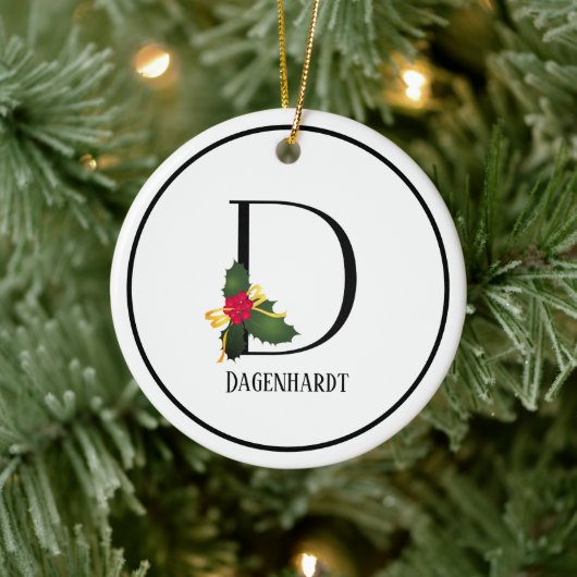 Monogram Letter D Gepersonaliseerde Kerstmis Keramisch Ornament (Boom)