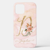 Monogram Letter D Gold Script Waterverf Floral Case-Mate iPhone Case (Achterkant)
