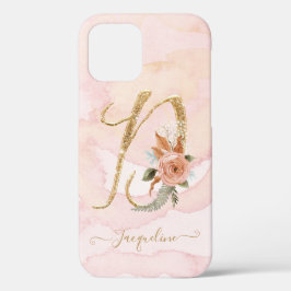 Monogram Letter D Gold Script Waterverf Floral Case-Mate iPhone Case