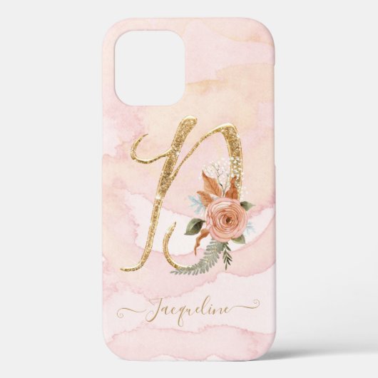 Monogram Letter D Gold Script Waterverf Floral Case-Mate iPhone Case (Achterkant)