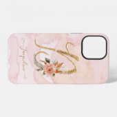 Monogram Letter D Gold Script Waterverf Floral iPhone Hoesje (Achterkant horizontaal)