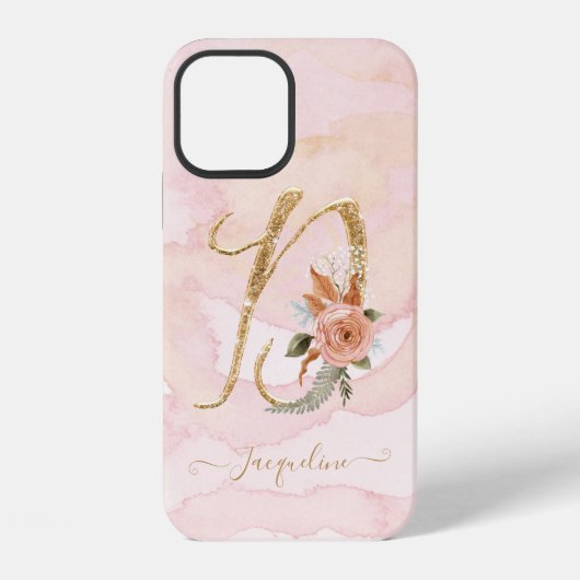 Monogram Letter D Gold Script Waterverf Floral iPhone Hoesje (Achterkant)