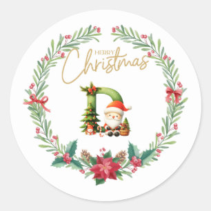 Monogram letter D, Kerstkrans w / Sinterklaas Ronde Sticker