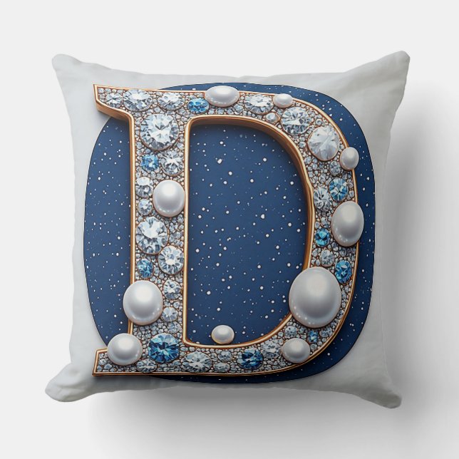 Monogram Letter D Marine Parel Accent Kussen (Voorkant)