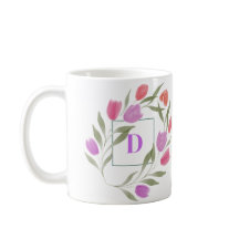 Monogram Letter D Paarse & Wit met bloemen