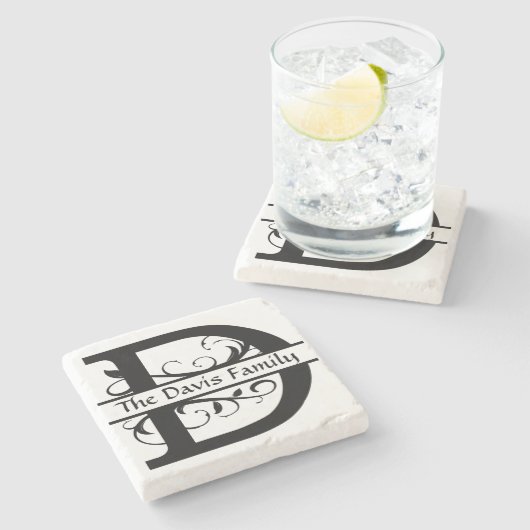 Monogram Letter D Persoonlijk Stone Onderzetter (Zijkant)