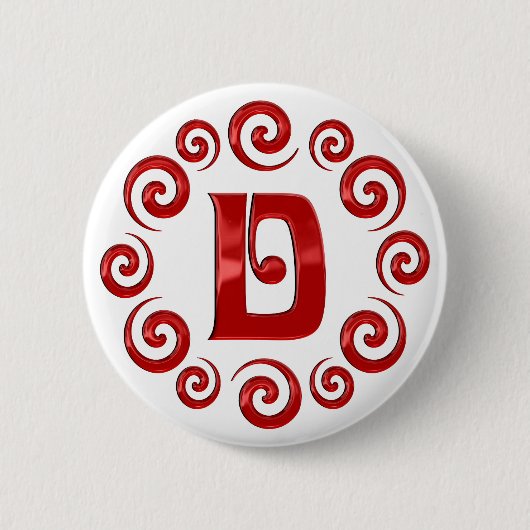 Monogram Letter D Rood Ronde Button 5,7 Cm (Voorkant)