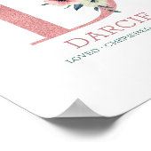Monogram Letter D Roze Waterverf Floral Neursery Poster (Hoek)