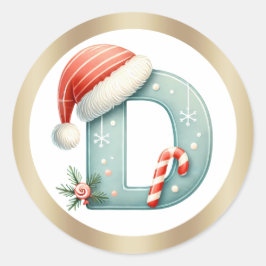 Monogram letter D, Santa hat Kerst sticker