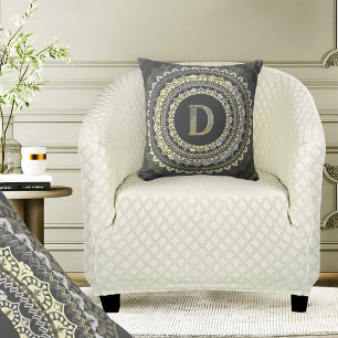 Monogram Letter D Vintage Symmetrisch Patroon Kussen