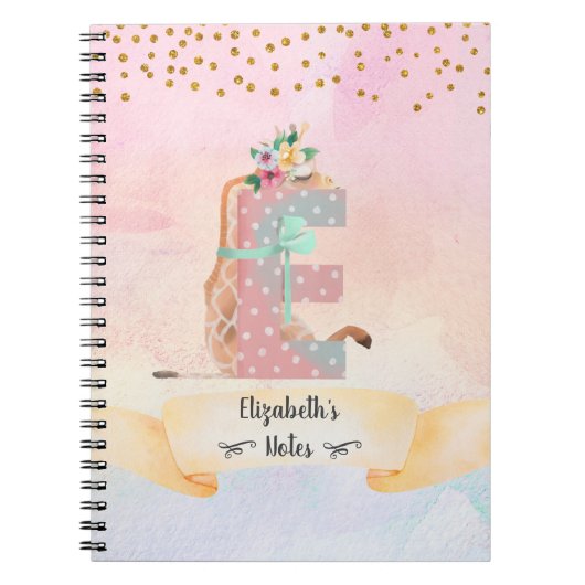 Monogram Letter E Baby Giraffe Girl Daily Diary Notitieboek (Voorkant)