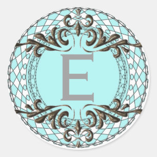 Monogram Letter E Blauw Sticker/Envelopzegel Ronde Sticker