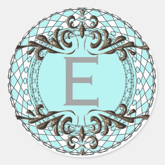 Monogram Letter E Blauw Sticker/Envelopzegel Ronde Sticker (Voorkant)