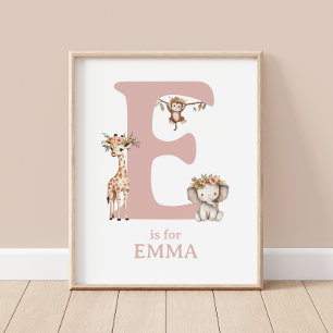 Monogram Letter E Boho Oerwoud Thema Nursery Wall Poster