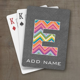 Monogram Letter E - Bright Chevron Chalkboard Speelkaarten