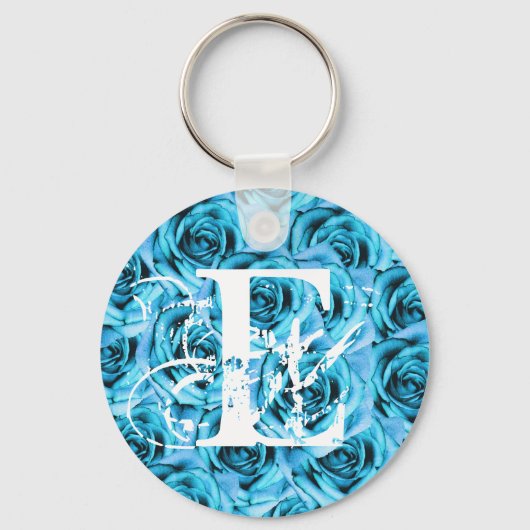 Monogram Letter E Ice Blue Rozen Sleutelhanger (Voorkant)