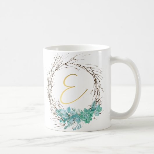 Monogram letter E in krans Koffiemok (Rechts)