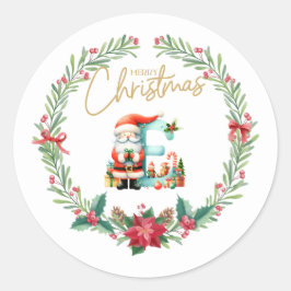 Monogram letter E, Kerstkrans w / Sinterklaas Ronde Sticker