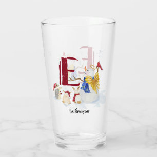 Monogram Letter E Kerstmis Snowman Angel Woodland Glas