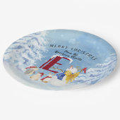 Monogram Letter E Kerstmis Snowman Angel Woodland Papieren Bordje (Gekanteld)