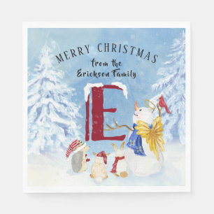 Monogram Letter E Kerstmis Snowman Angel Woodland Servet