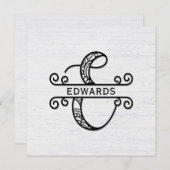Monogram letter E met familienaam Notitiekaartje (Voorkant / Achterkant)