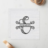Monogram letter E met familienaam Notitiekaartje (Voorkant / Achterkant in situ)