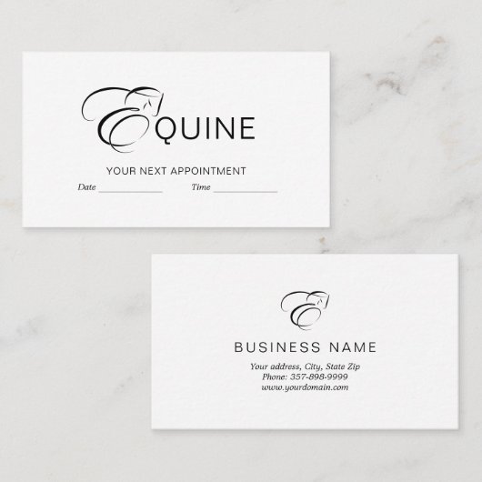 Monogram letter E Paard Afsprakenkaartje (Voorkant / Achterkant)