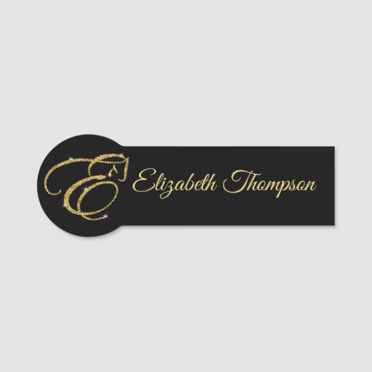 Monogram Letter E Paard in gouden glitter Naamplaatje (Voorkant)