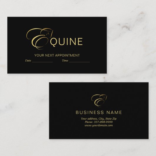 Monogram Letter E Paard in goudkleur Afsprakenkaartje (Voorkant / Achterkant)