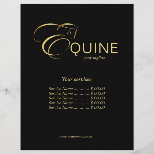 Monogram Letter E Paard in goudkleur Flyer (Voorkant)