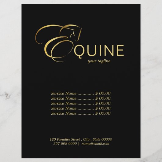 Monogram Letter E Paard in goudkleur Flyer (Achterkant)