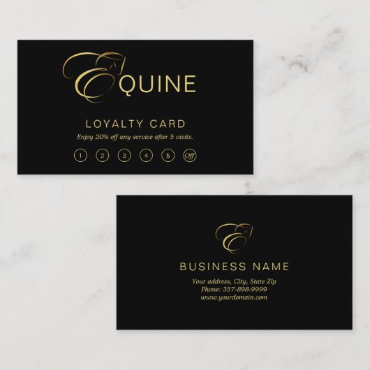 Monogram Letter E Paard in goudkleur Klantenkaartje (Voorkant / Achterkant)