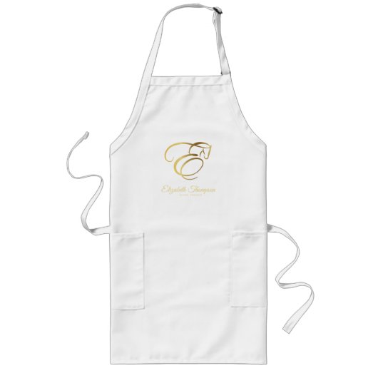 Monogram Letter E Paard in goudkleur Lang Schort (Voorkant)