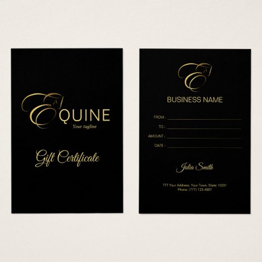 Monogram Letter E Paard in goudkleur Visitekaartje (Voorkant /achterkant)