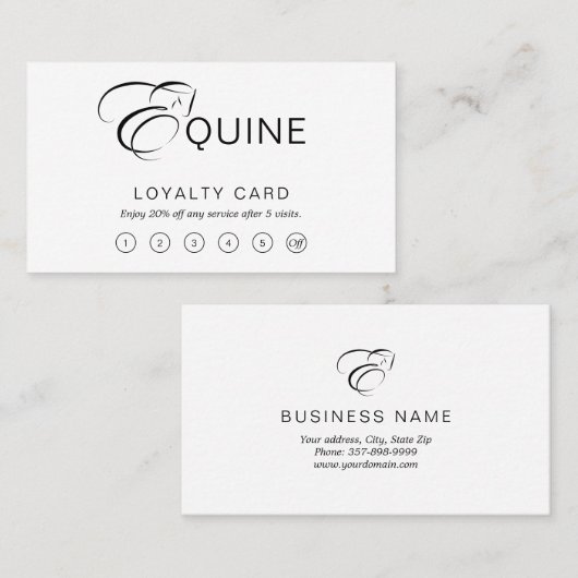 Monogram letter E Paard Klantenkaartje (Voorkant / Achterkant)